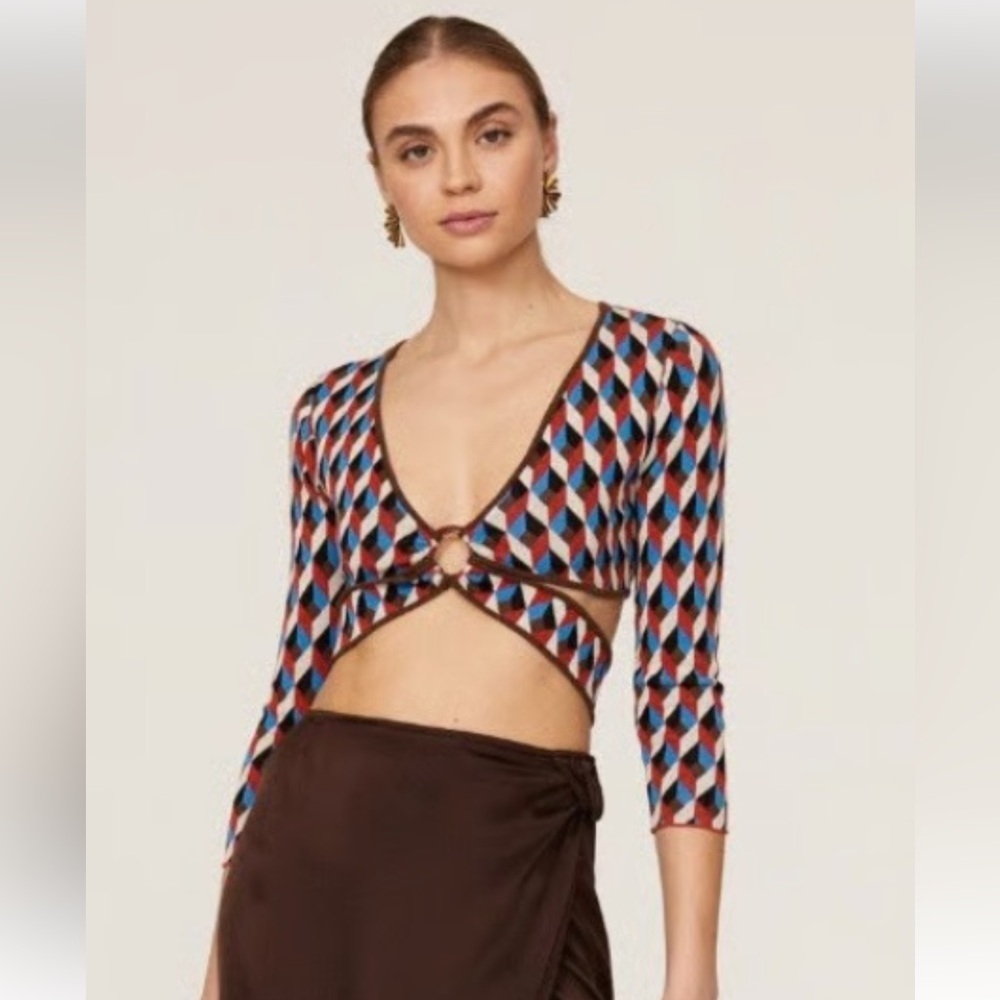Ronny Kobo Geometric Patterned Crop Top XS Clubbing Revolve EUC